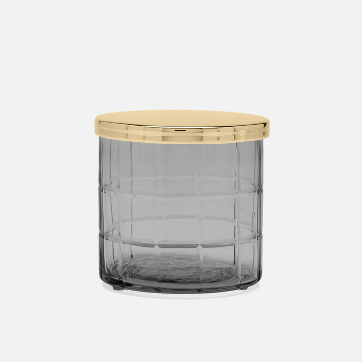 Argos, Smoke, Canister, Round, Large, Glass W/Brass Trim