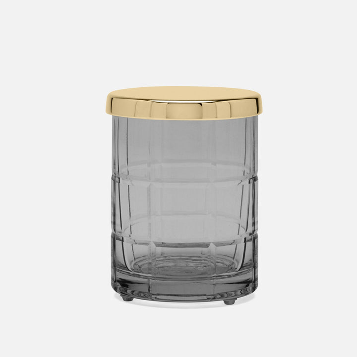 Argos, Smoke, Canister, Round, Small, Glass W/Brass Trim