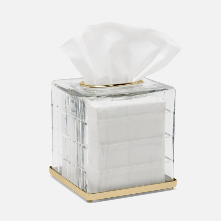 Argos, Smoke, Tissue Box, Square Straight, Glass W/Brass Trim