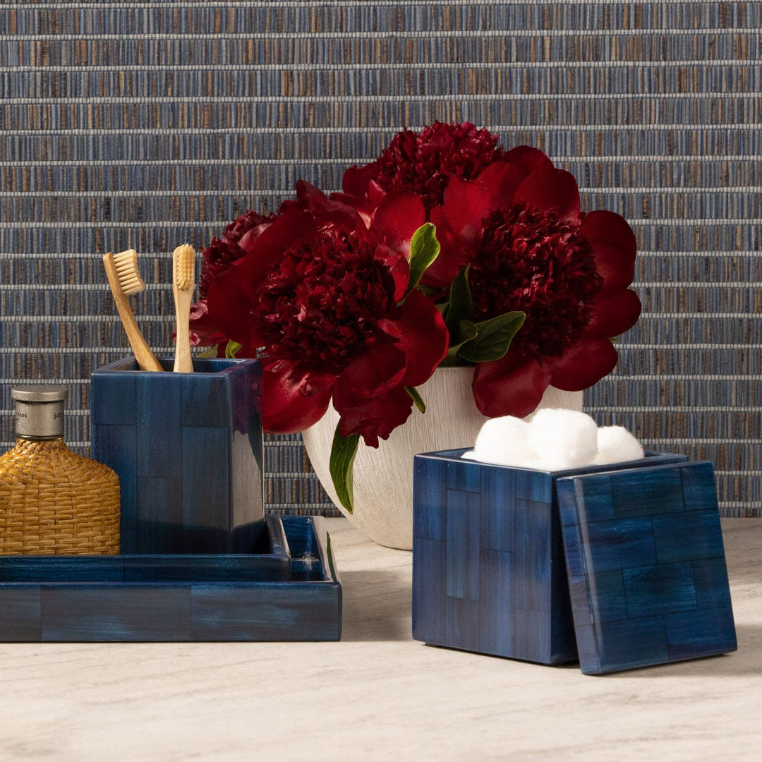 Arles, Navy, Brush Holder, Square Straight, Faux Horn