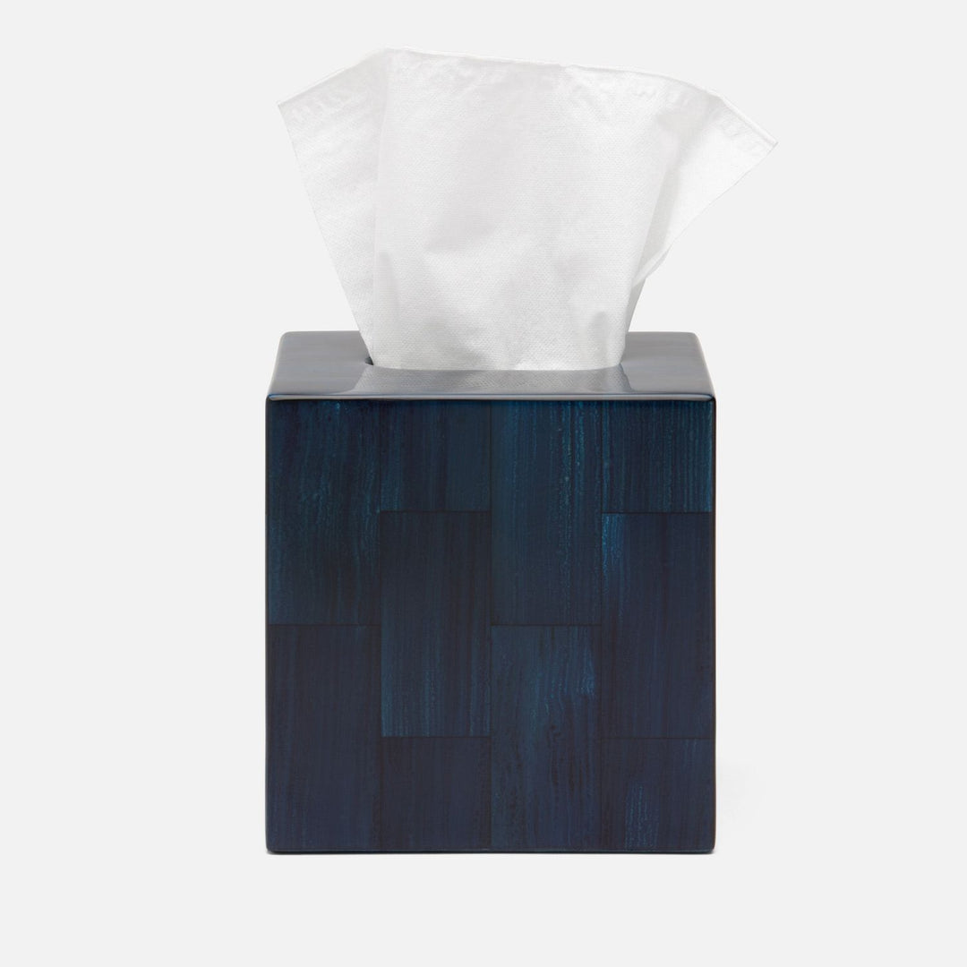 Arles, Navy, Tissue Box, Square Straight, Faux Horn