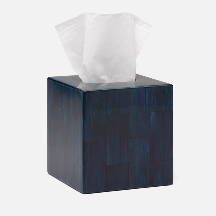 Arles, Navy, Tissue Box, Square Straight, Faux Horn