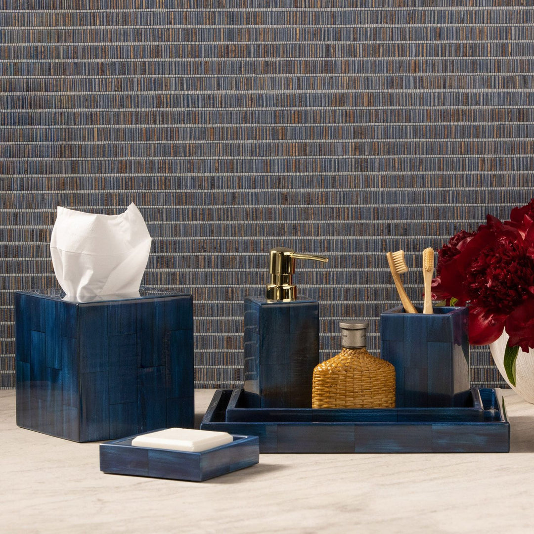 Arles, Navy, Tissue Box, Square Straight, Faux Horn