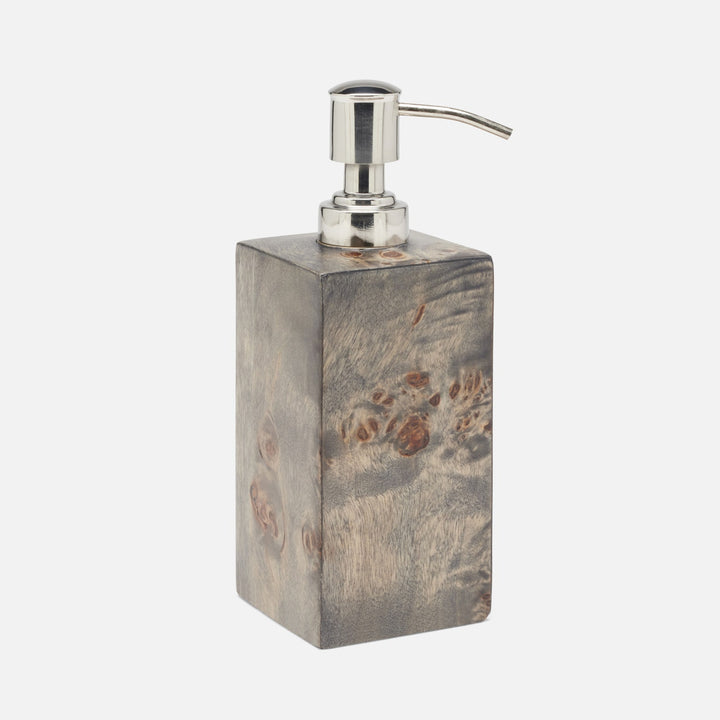 Bern, Ash Gray, Soap Pump, Square Straight, Mappa Burl