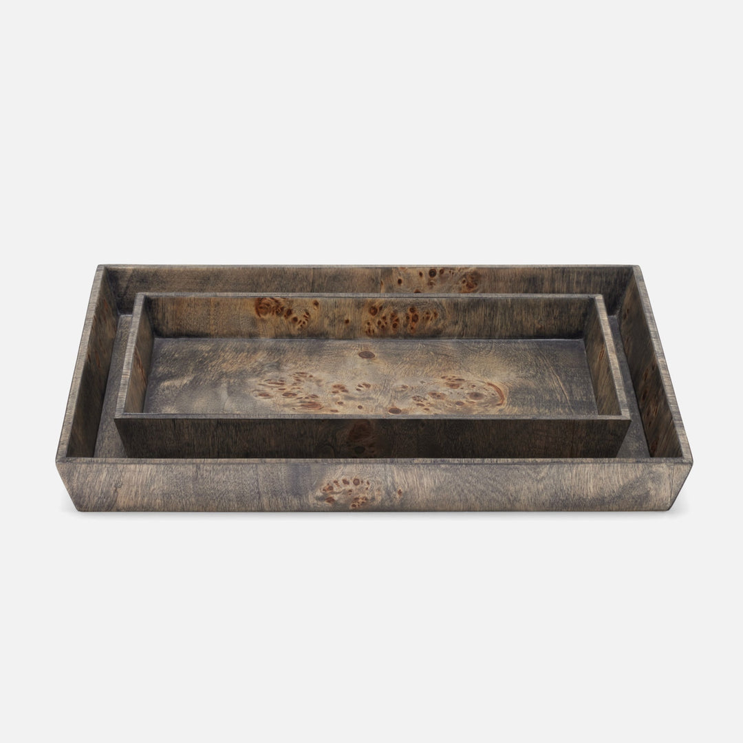 Bern, Ash Gray, Nested Trays, Rectangular Tapered, Mappa Burl, S/2