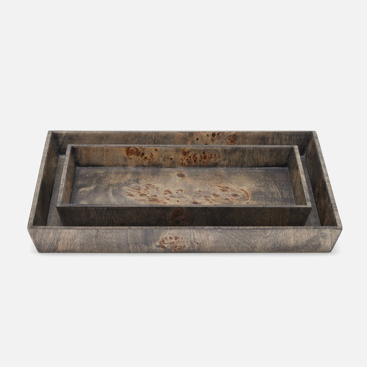 Bern, Ash Gray, Nested Trays, Rectangular Tapered, Mappa Burl, S/2