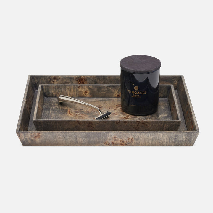 Bern, Ash Gray, Nested Trays, Rectangular Tapered, Mappa Burl, S/2
