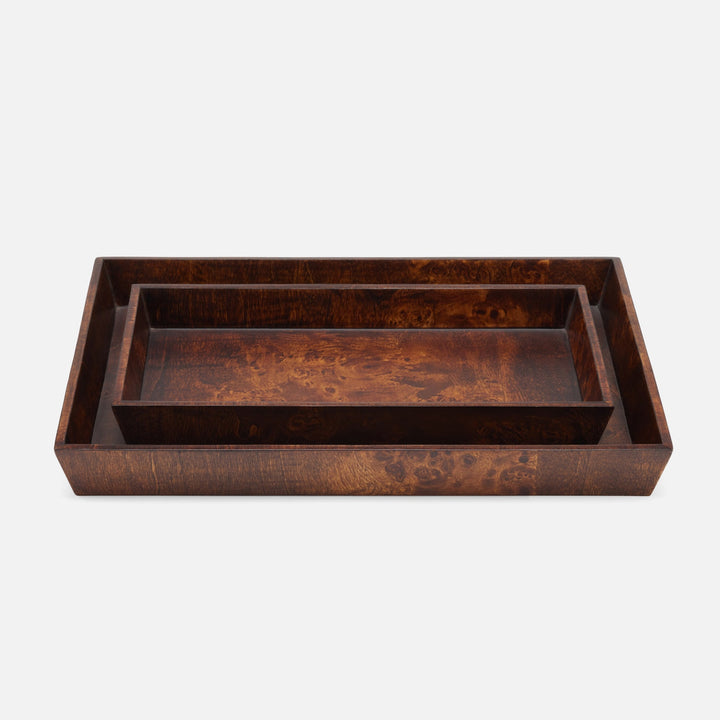 Bern, Dark Honey, Nested Trays, Rectangular Tapered, Mappa Burl, S/2