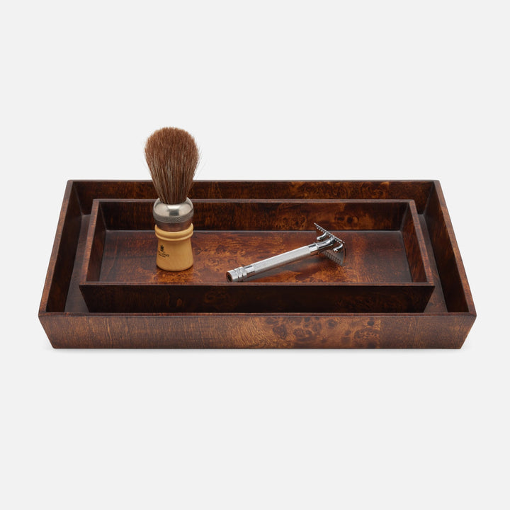 Bern, Dark Honey, Nested Trays, Rectangular Tapered, Mappa Burl, S/2