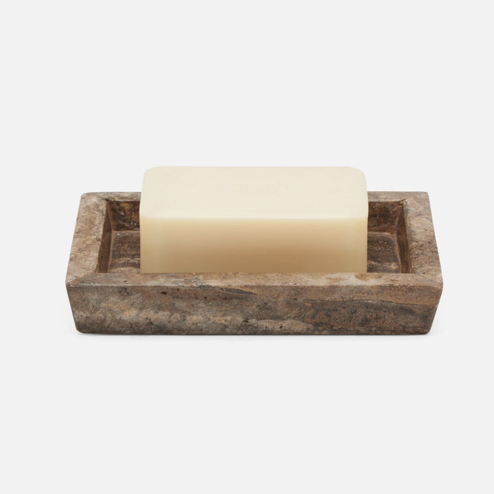 Bowen, Gray, Soap Dish, Rectangle Tapered, Travertine With Resin