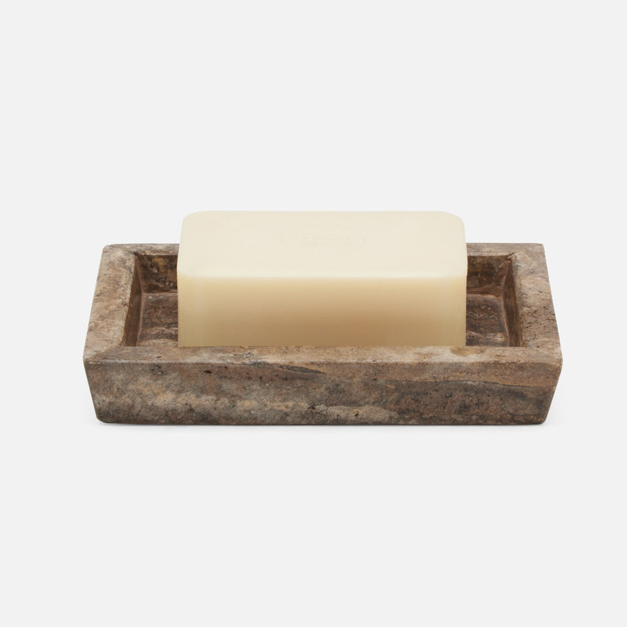 Bowen, Gray, Soap Dish, Rectangle Tapered, Travertine With Resin