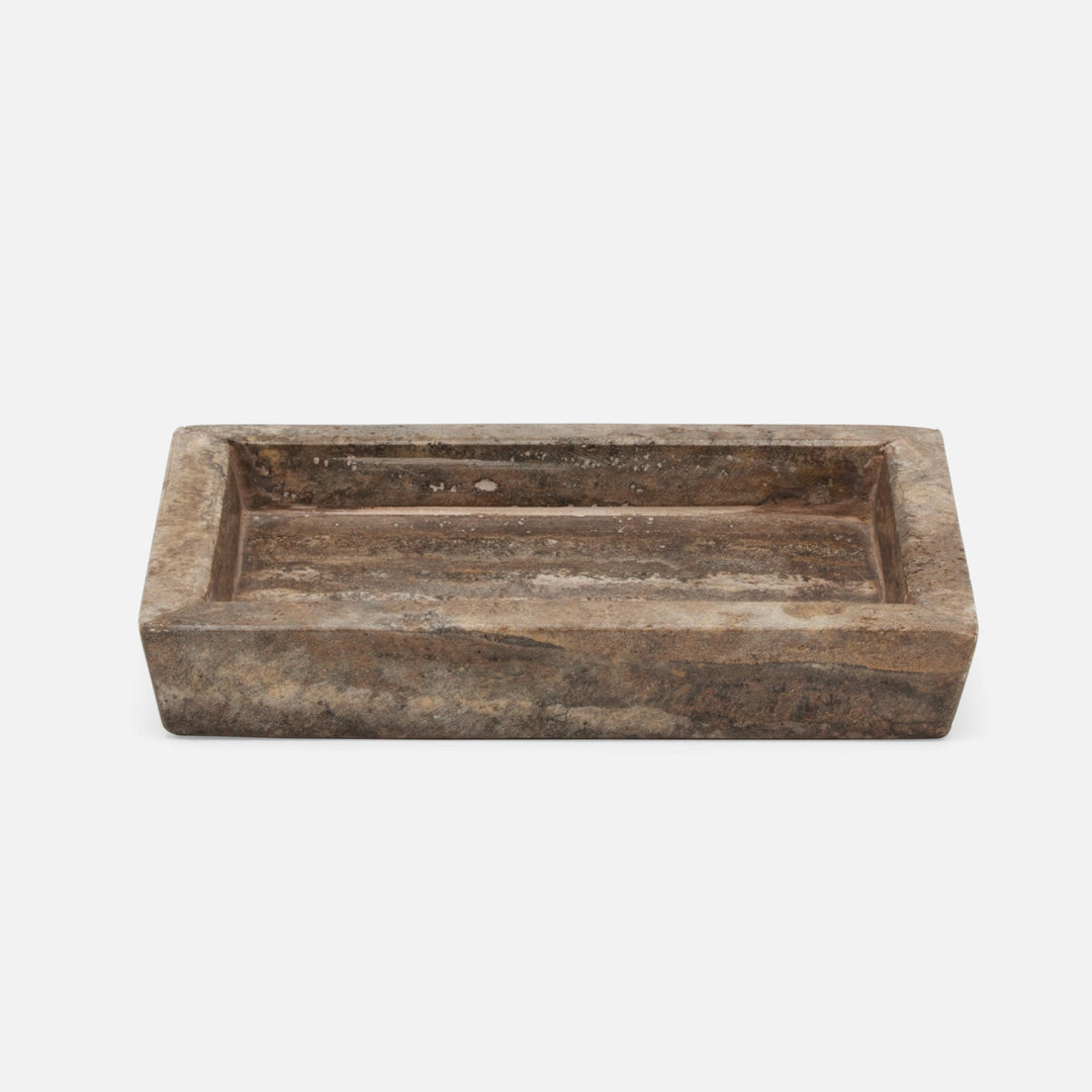 Bowen, Gray, Soap Dish, Rectangle Tapered, Travertine With Resin