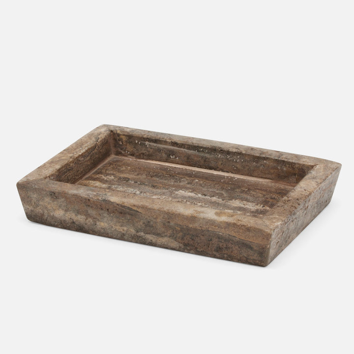 Bowen, Gray, Soap Dish, Rectangle Tapered, Travertine With Resin