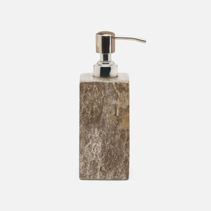 Bowen, Gray, Soap Pump, Square Straight, Travertine With Resin