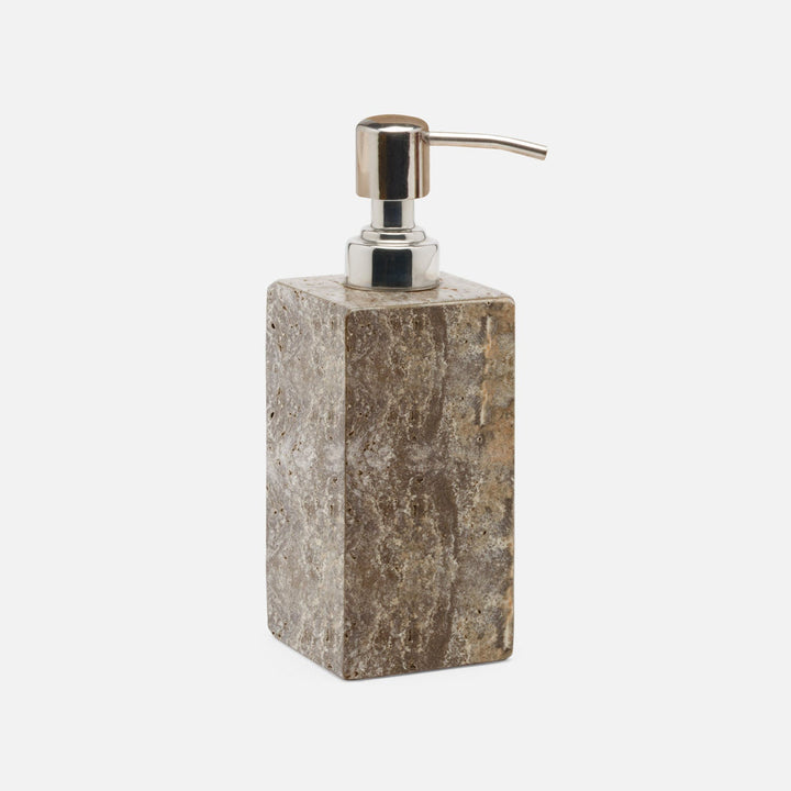 Bowen, Gray, Soap Pump, Square Straight, Travertine With Resin