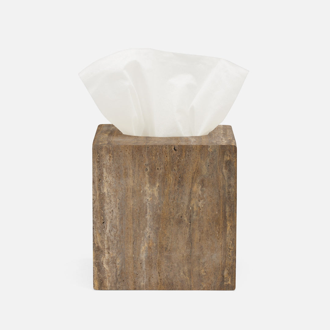 Bowen, Gray, Tissue Box, Square Straight, Travertine With Resin