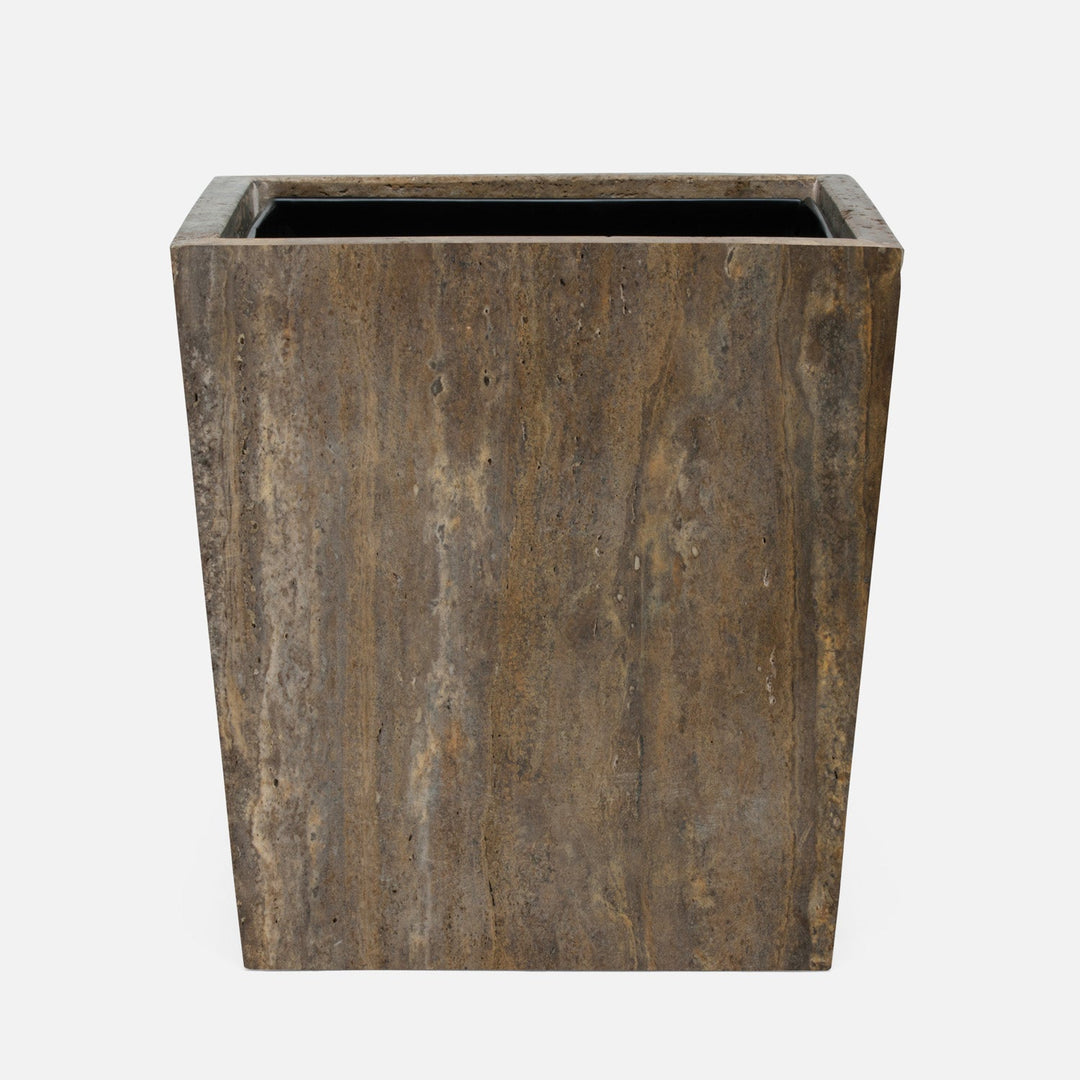 Bowen, Gray, Waste Basket, Rectangle Tapered, Travertine With Resin