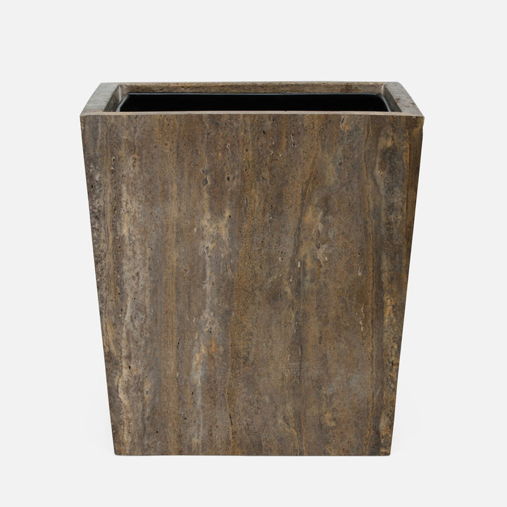 Bowen, Gray, Waste Basket, Rectangle Tapered, Travertine With Resin