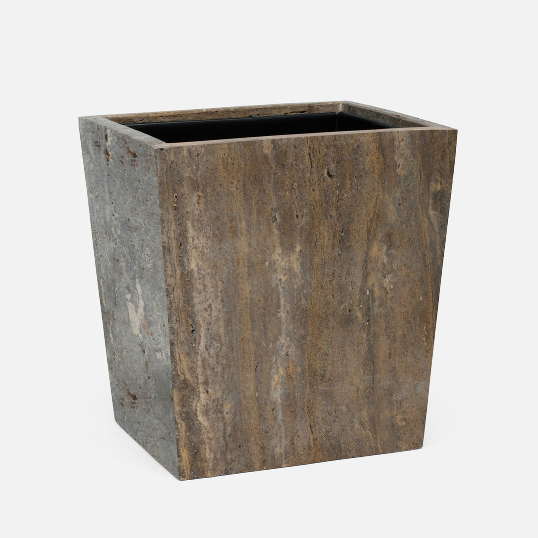 Bowen, Gray, Waste Basket, Rectangle Tapered, Travertine With Resin