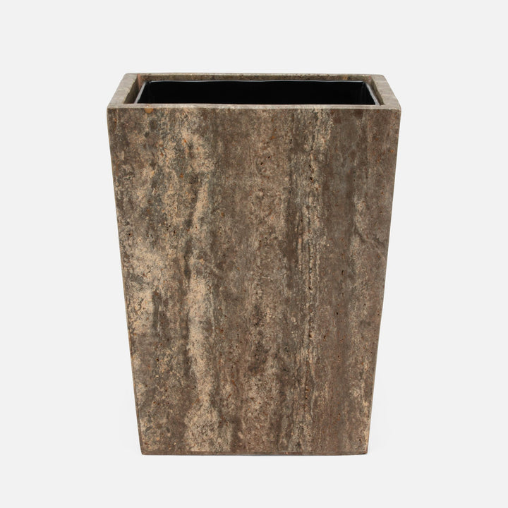 Bowen, Gray, Waste Basket, Square Tapered, Travertine With Resin