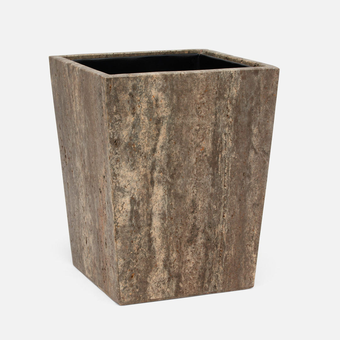 Bowen, Gray, Waste Basket, Square Tapered, Travertine With Resin