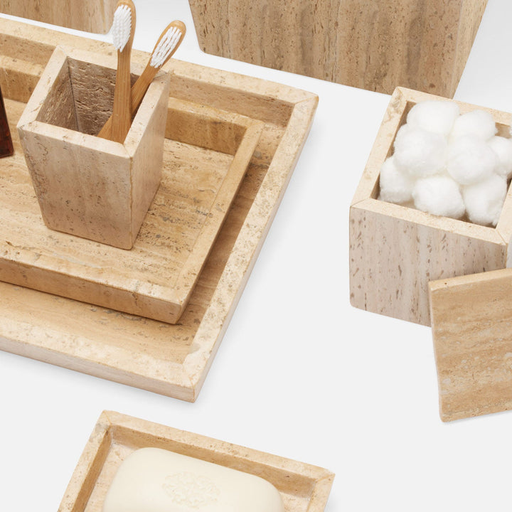 Bowen, Natural, Brush Holder, Square Tapered, Travertine With Resin