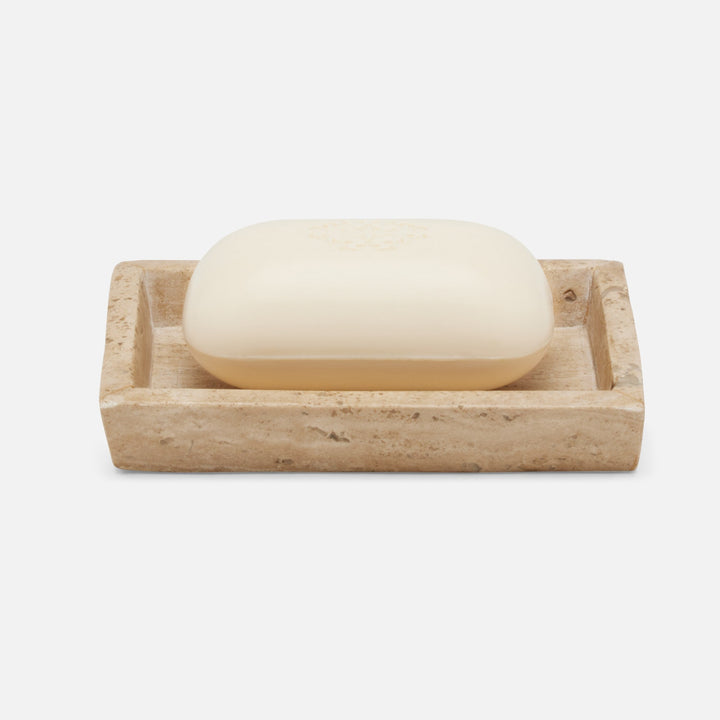 Bowen, Natural, Soap Dish, Rectangle Tapered, Travertine With Resin