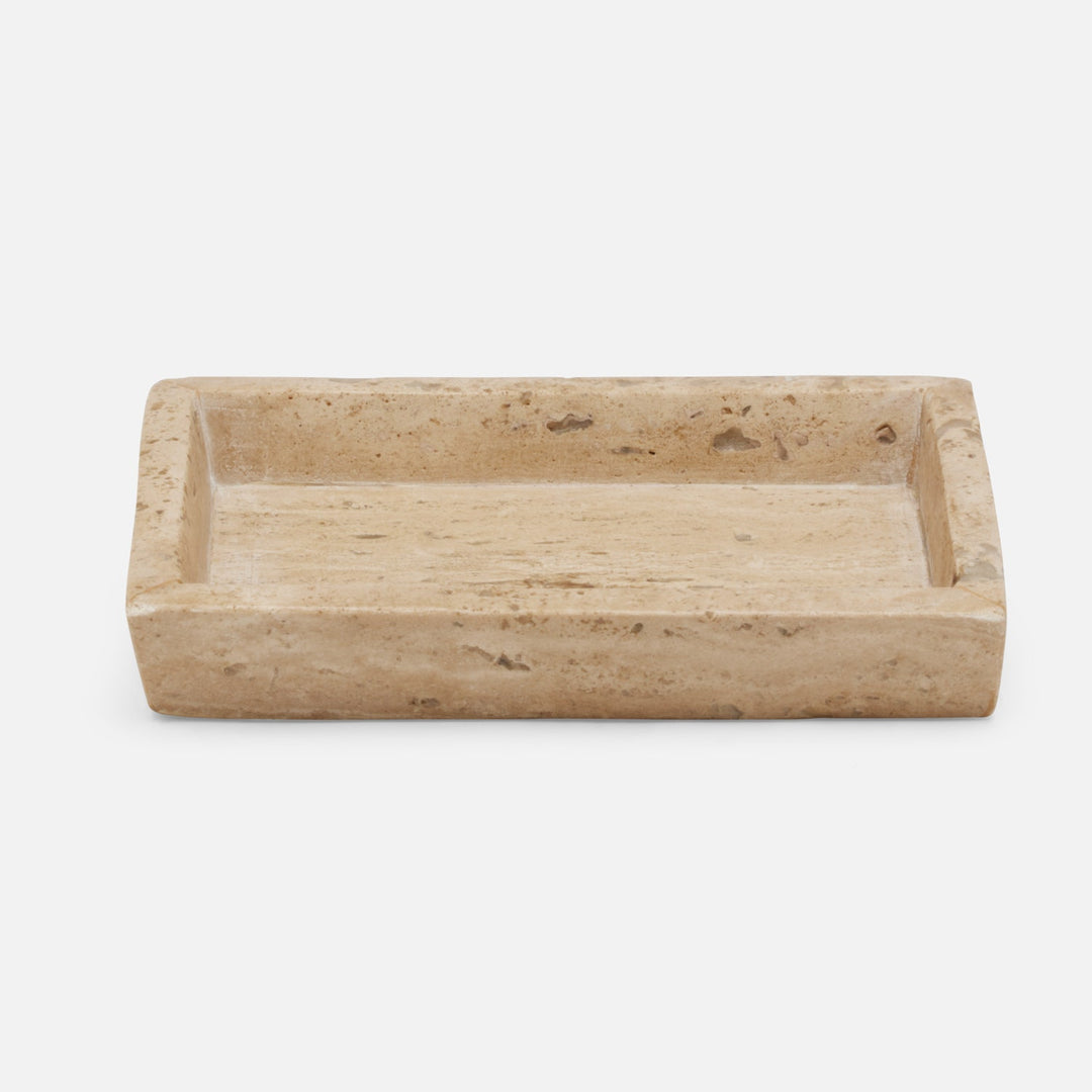 Bowen, Natural, Soap Dish, Rectangle Tapered, Travertine With Resin