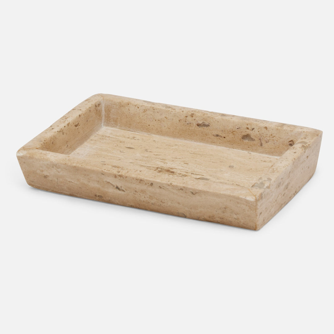 Bowen, Natural, Soap Dish, Rectangle Tapered, Travertine With Resin