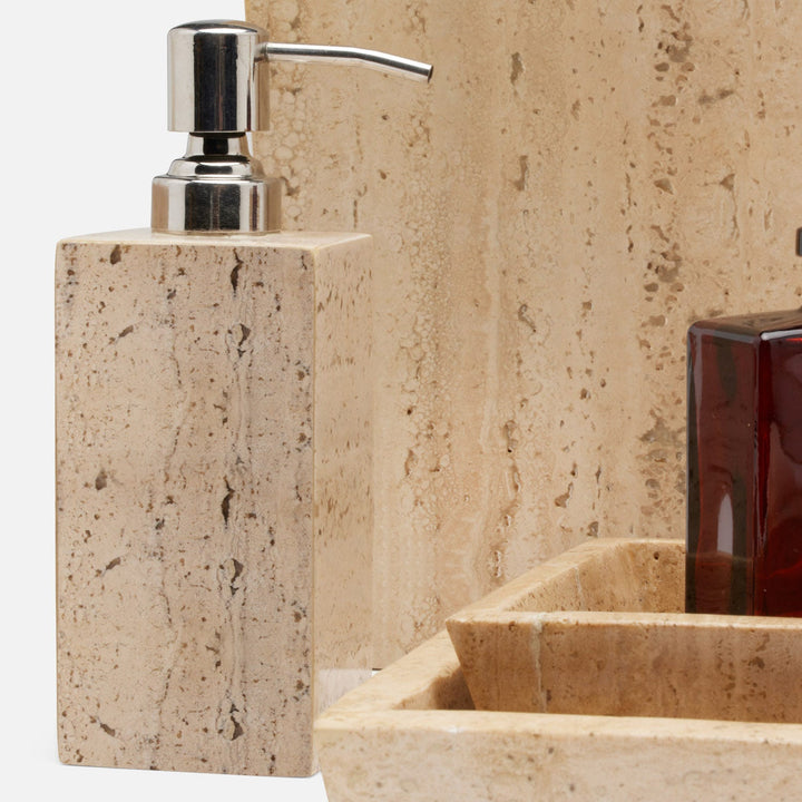 Bowen, Natural, Soap Pump, Square Straight, Travertine With Resin