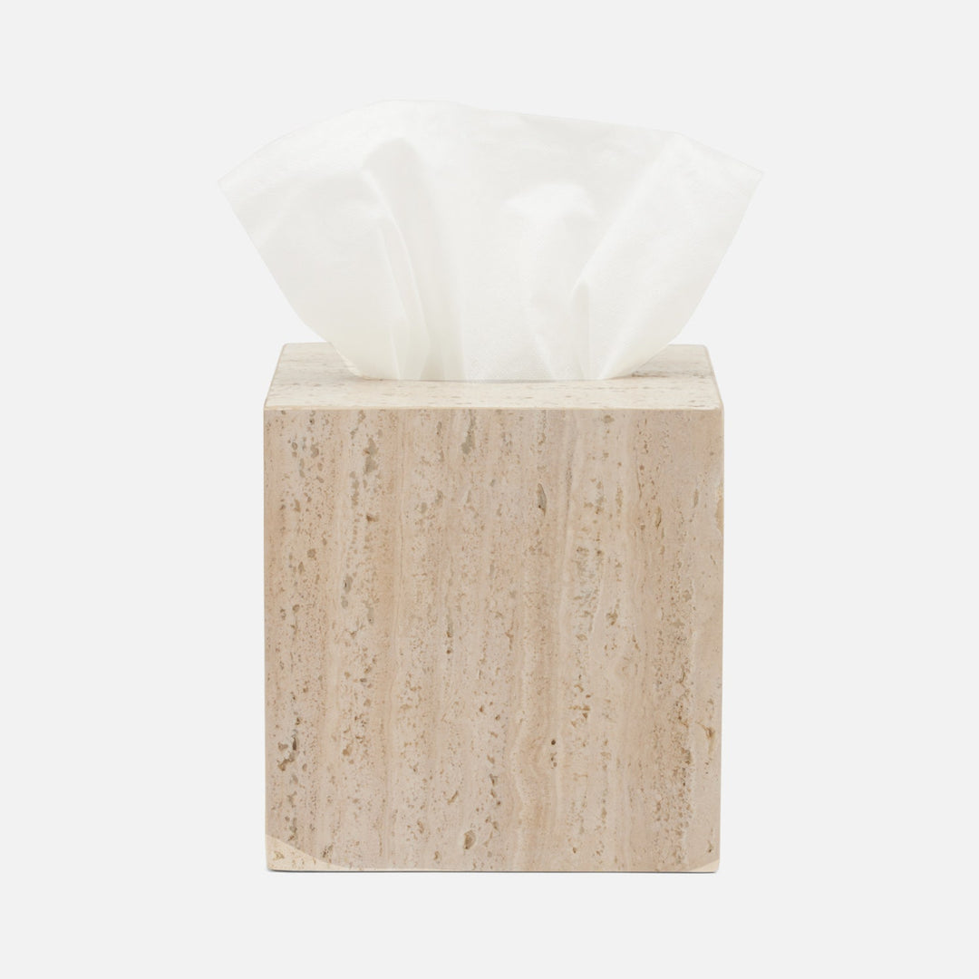 Bowen, Natural, Tissue Box, Square Straight, Travertine With Resin