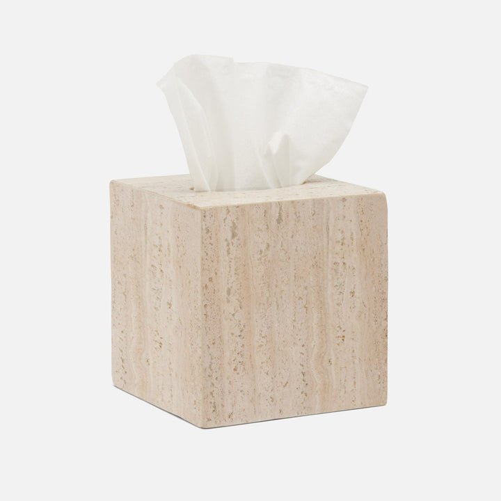 Bowen, Natural, Tissue Box, Square Straight, Travertine With Resin