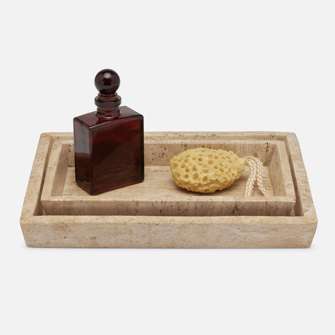 Bowen, Natural, Nested Trays, Rectangle Tapered, Travertine With Resin, S/2
