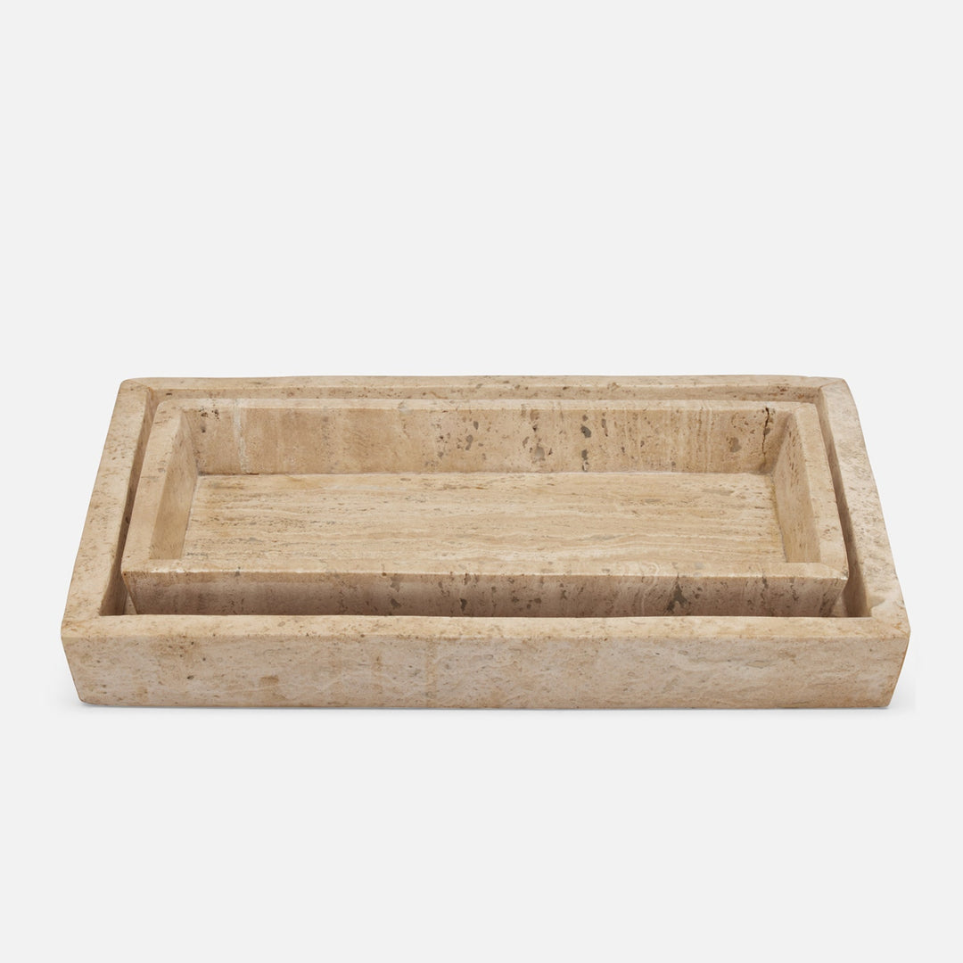 Bowen, Natural, Nested Trays, Rectangle Tapered, Travertine With Resin, S/2