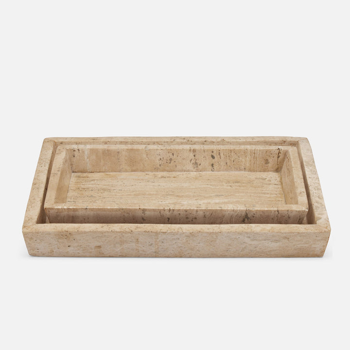 Bowen, Natural, Nested Trays, Rectangle Tapered, Travertine With Resin, S/2