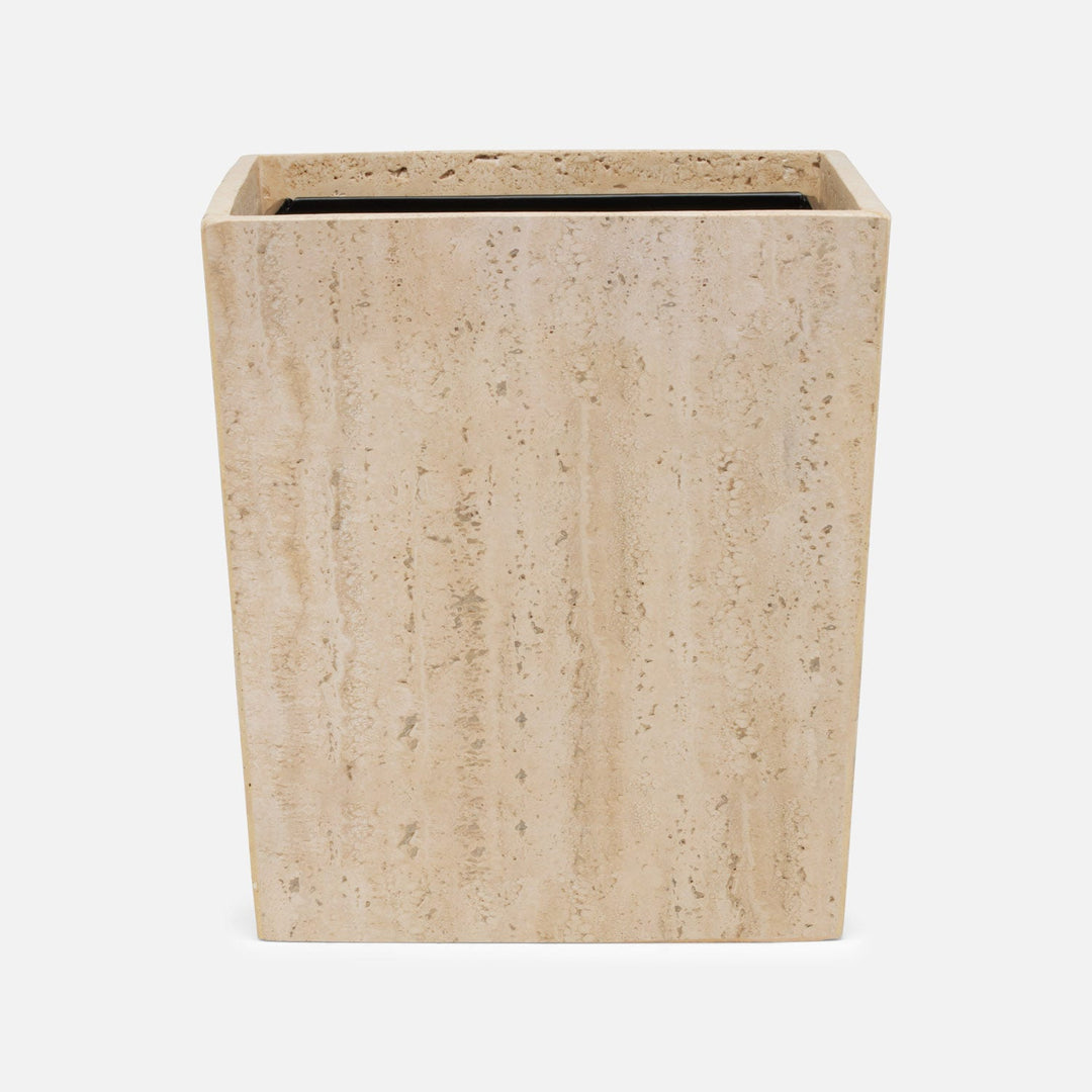 Bowen, Natural, Waste Basket, Rectangle Tapered, Travertine With Resin