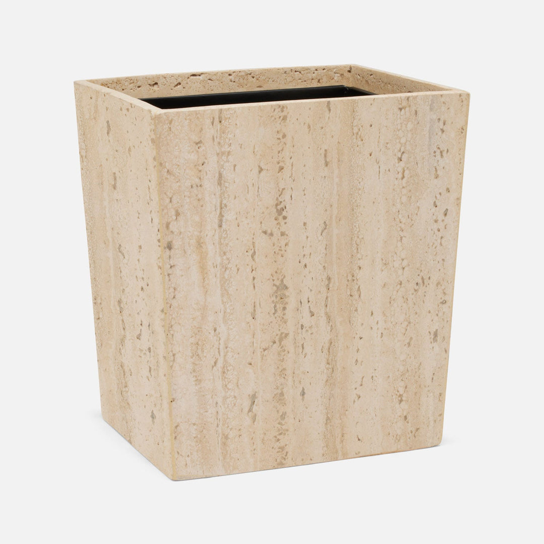 Bowen, Natural, Waste Basket, Rectangle Tapered, Travertine With Resin