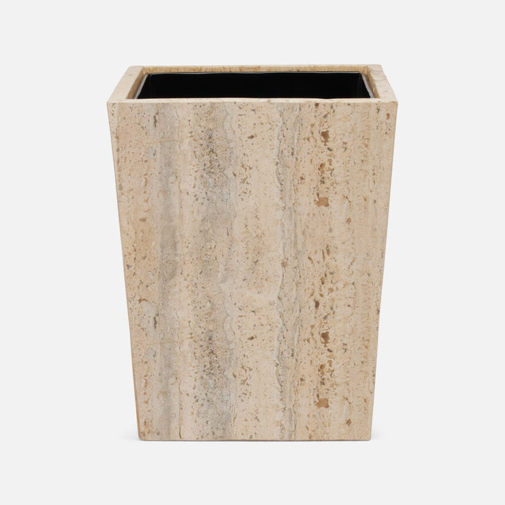 Bowen, Natural, Waste Basket, Square Tapered, Travertine With Resin
