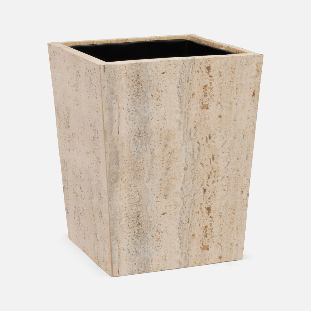 Bowen, Natural, Waste Basket, Square Tapered, Travertine With Resin