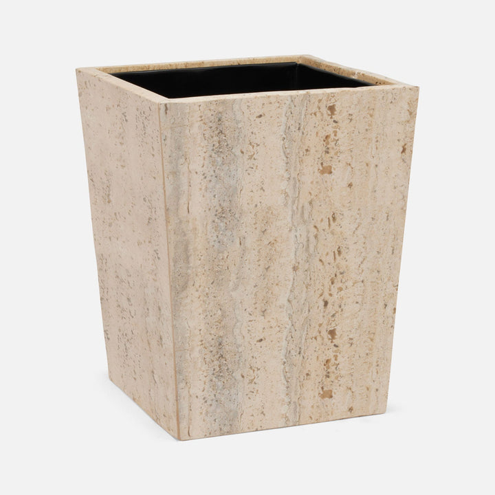 Bowen, Natural, Waste Basket, Square Tapered, Travertine With Resin