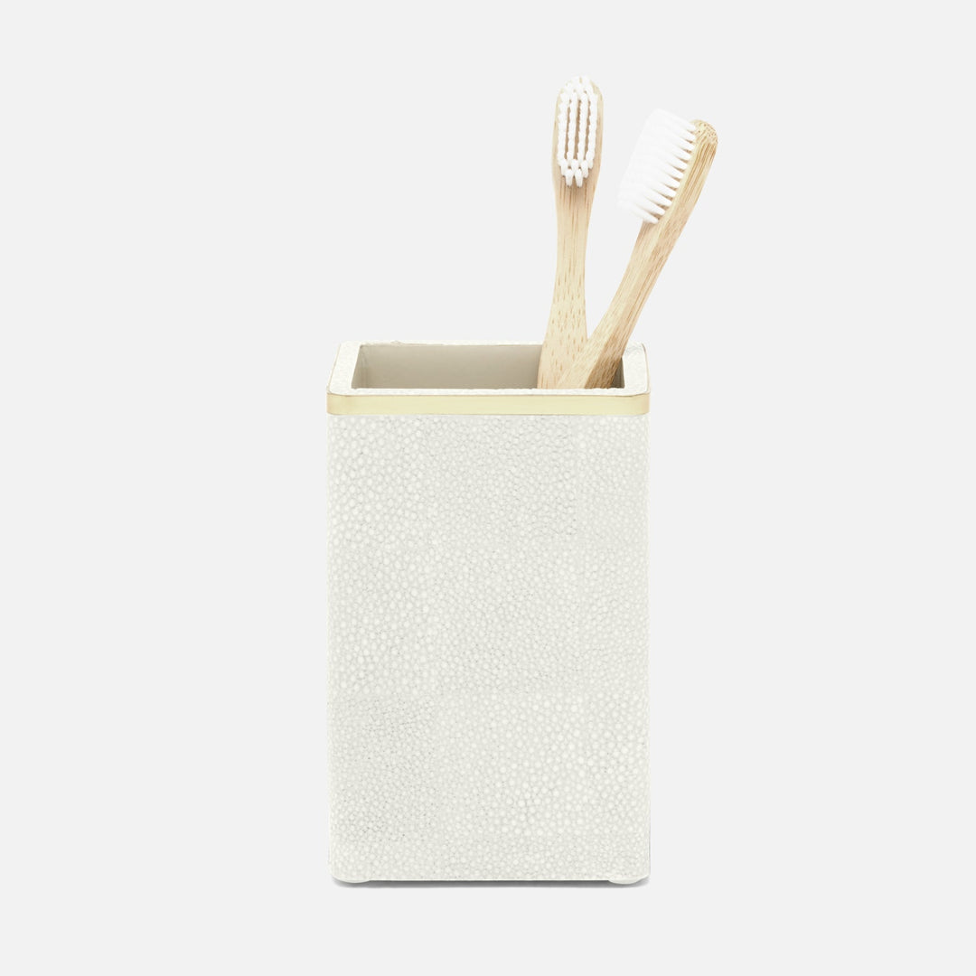 Bradford, Blanc Br/Gold, Brush Holder, Square Straight, Realistic Faux Shagreen/Brass