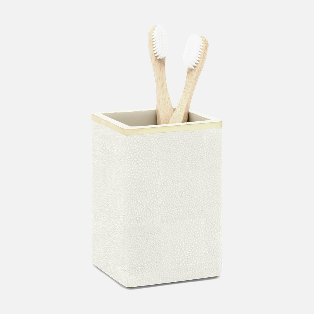 Bradford, Blanc Br/Gold, Brush Holder, Square Straight, Realistic Faux Shagreen/Brass