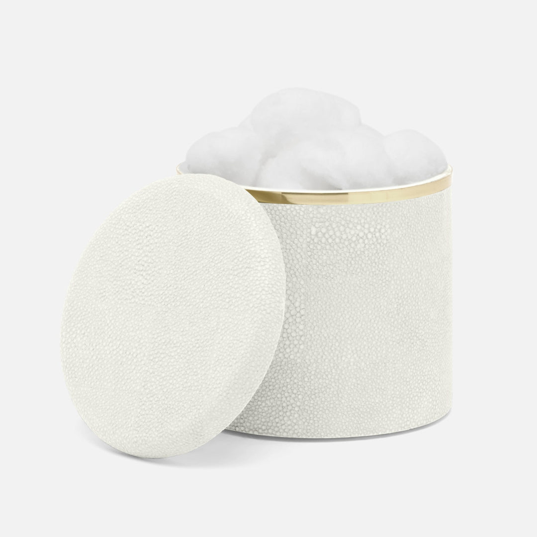 Bradford, Blanc Br/Gold, Canister, Large, Round, Realistic Faux Shagreen/Brass