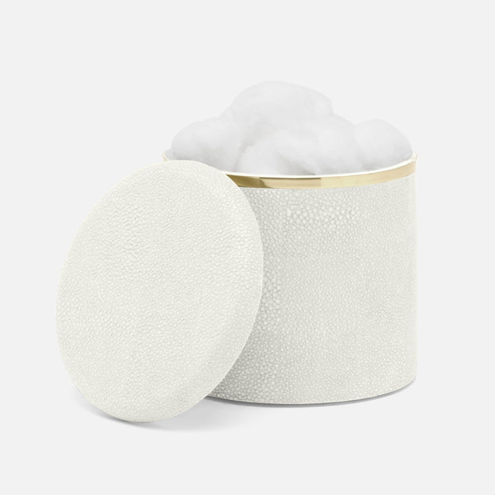 Bradford, Blanc Br/Gold, Canister, Large, Round, Realistic Faux Shagreen/Brass