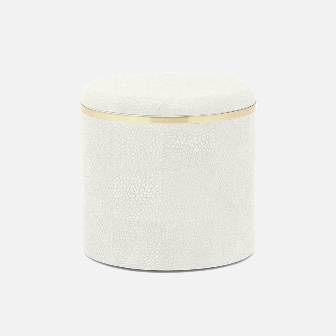 Bradford, Blanc Br/Gold, Canister, Large, Round, Realistic Faux Shagreen/Brass