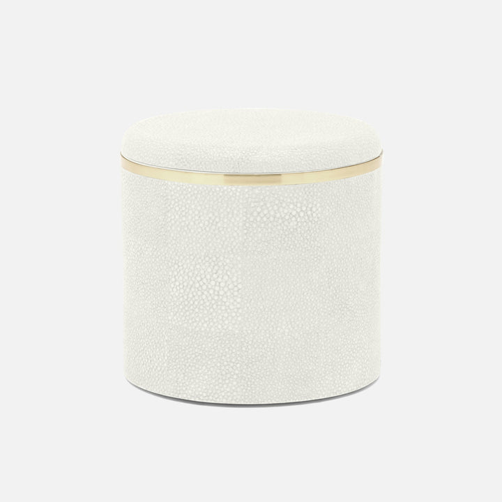 Bradford, Blanc Br/Gold, Canister, Large, Round, Realistic Faux Shagreen/Brass