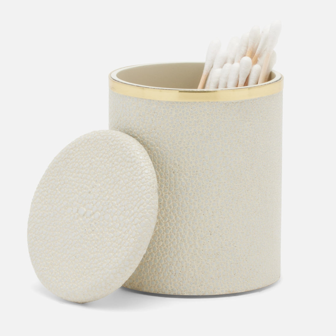Bradford, Blanc Br/Gold, Canister, Small, Round, Realistic Faux Shagreen/Brass