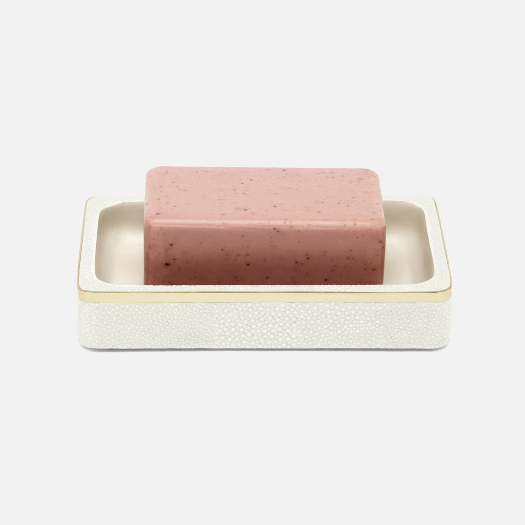 Bradford, Blanc Br/Gold, Soap Dish, Rectangular Straight, Realistic Faux Shagreen/Brass