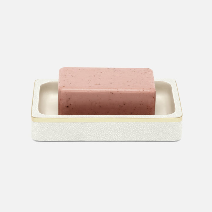 Bradford, Blanc Br/Gold, Soap Dish, Rectangular Straight, Realistic Faux Shagreen/Brass