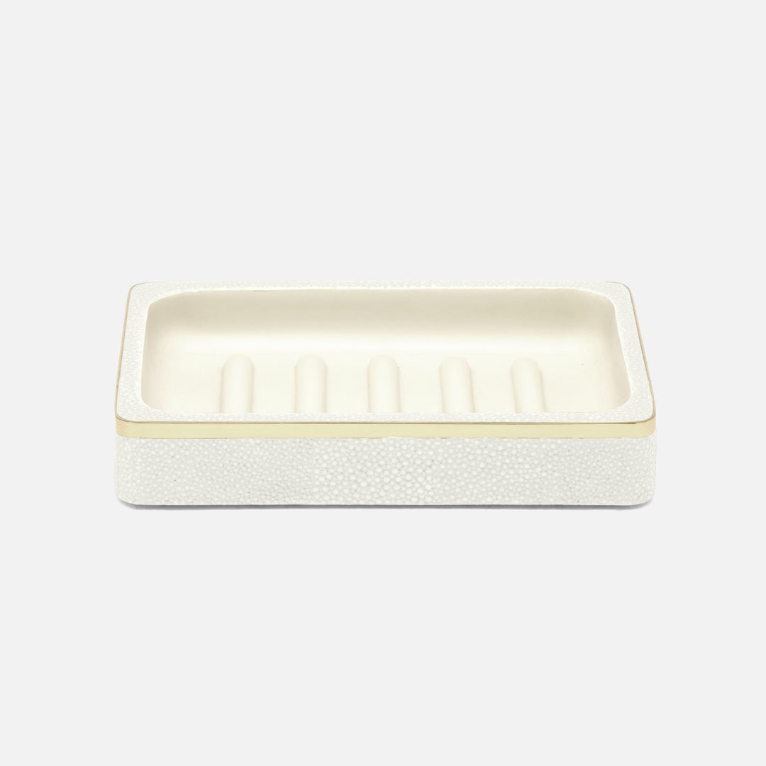 Bradford, Blanc Br/Gold, Soap Dish, Rectangular Straight, Realistic Faux Shagreen/Brass